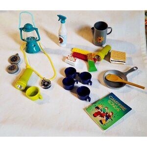 Camping-Themed Miniature Toy Set With Lantern Flashlight Compass Cups Food Items